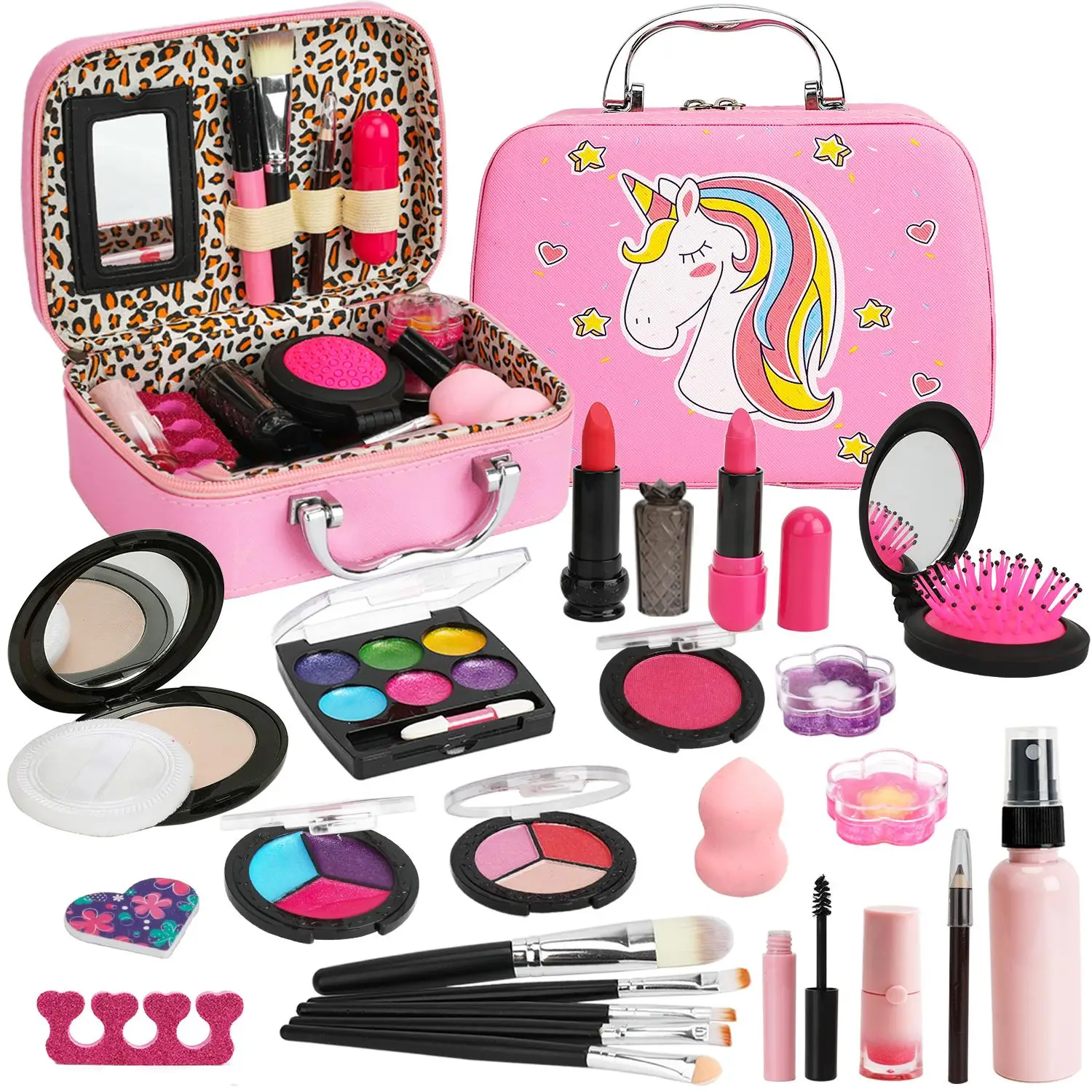 Colourful Children's Make-up Set, Portable Role-Play Toy, 23 Pieces per Set including compact powder, powder puff, lipstick, eyeshadow, make-up brushe