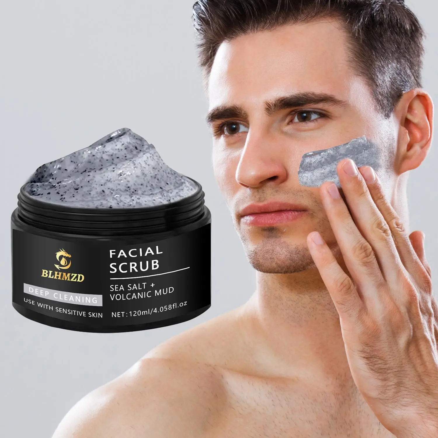 Gentle Sea Salt & Volcanic Mud Facial Scrub, Deep Cleansing Facial Scrub Cream, Face Exfoliator Scrub, Facial Skin Care Product for Men and Women, Exfoliating Scrub, Face Care Products