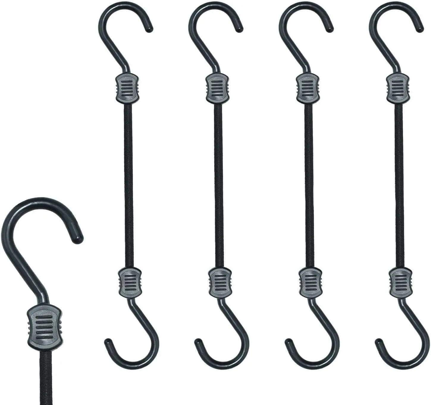 Heavy-Duty Plastic Steel Hook Latex Rubber Bungee Cords, 12in Long, 1/3in Wide, 4-Pack Black Elastic Stretch Cords for Camping, Canoeing, Roof Rack (Tools & Hardware, Ropes Chains & Pulleys, All Seasons)