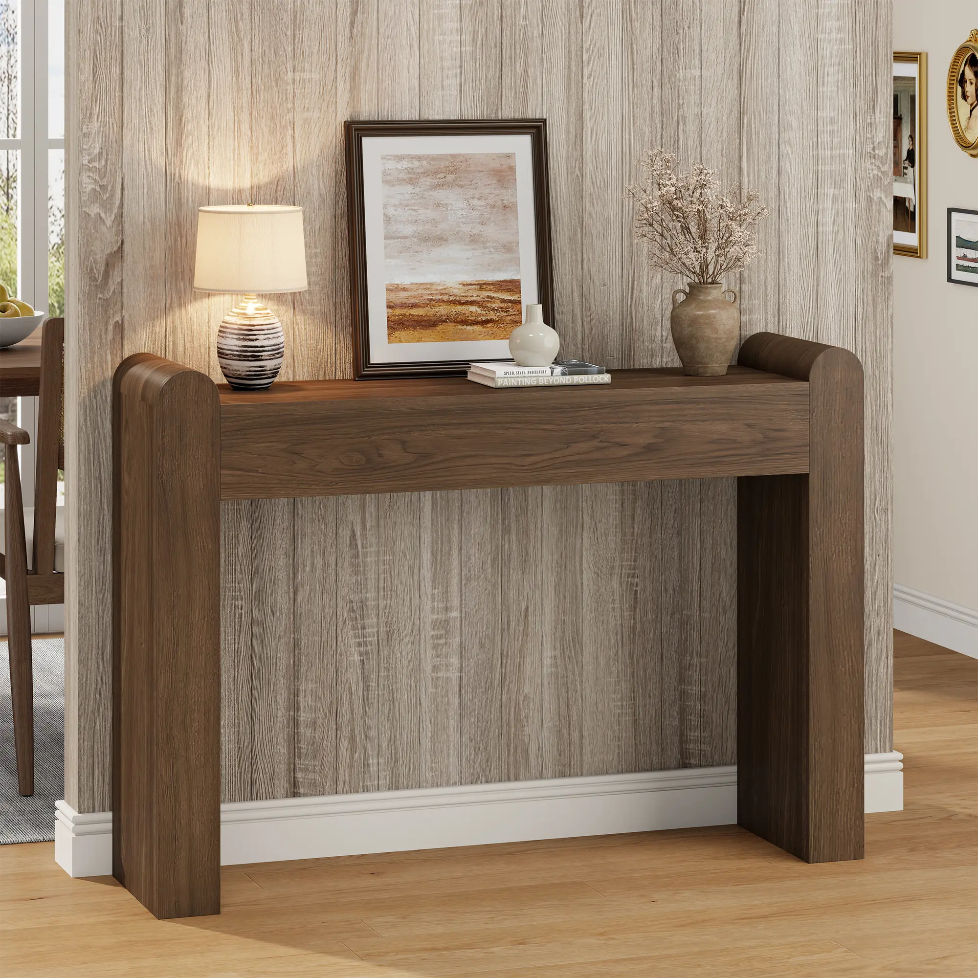 Aowos Console Table for Entryway, Sofa Table Behind Couch, 47" Farmhouse Foyer Table Entryway Table for Living Room, Entrance, Hallway, Walnut, Natural