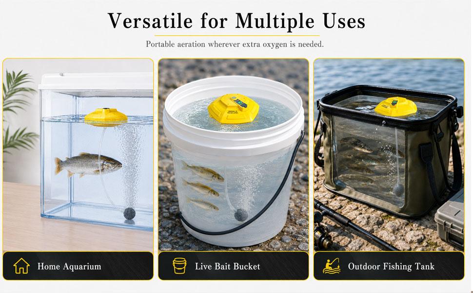 2026 New Rechargeable Bait Bucket Aerator for Fish Tank Owners, Portable IPX7 Waterproof Ultra-Quiet Bubbler, Floating Oxygen Pump for Live Minnows