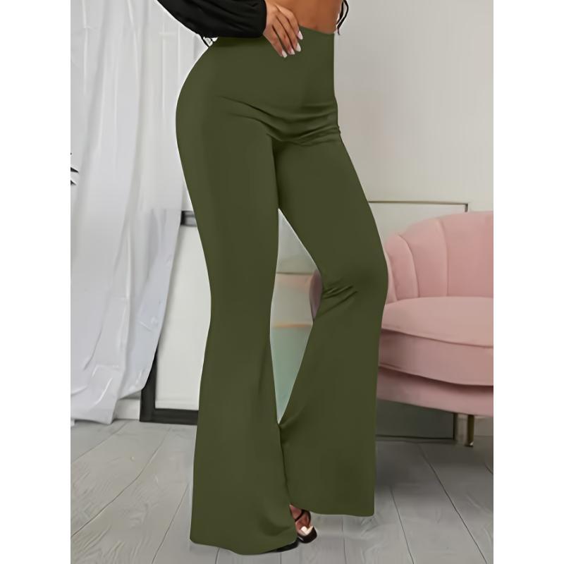Solid Color Flare Leg Pants TL60688 - Elegant Forbidden Pants for Women - Comfortable Flowy Spandex Fabric - Perfect for Casual Party Occasions - Black Chic Womenswear Bottom