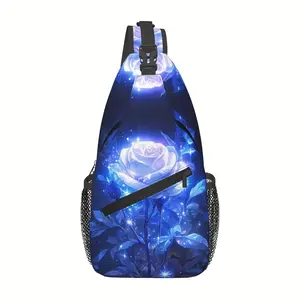[Made in US] Crossbody Chest Bag Hiking Backpack Glowing Blue Rose Shoulder Bag Folding Large Capacity Fashion Durable Can Be Used for Shopping, Work, Leisure Travel Beach Bag Fishing Backpack