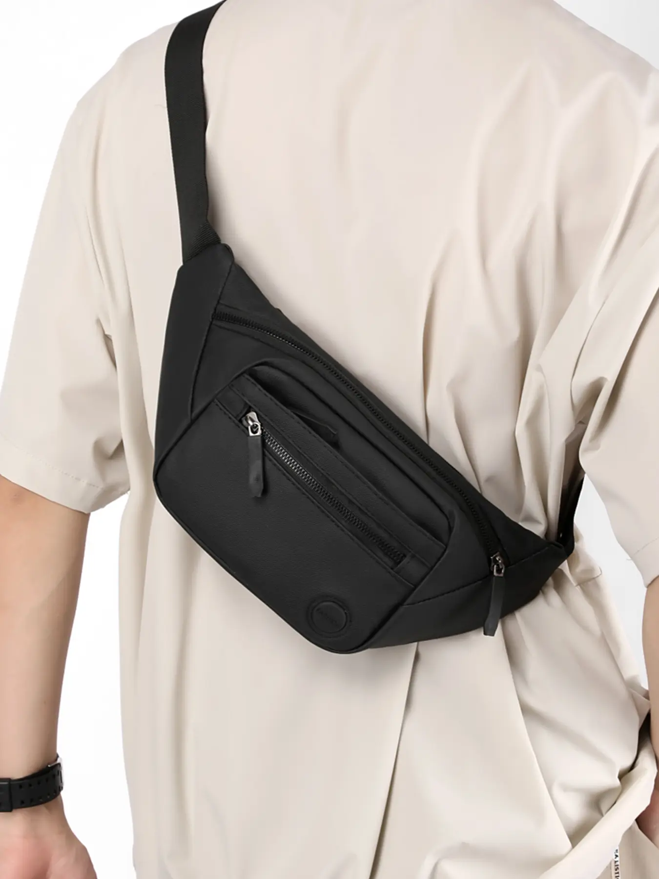 1pc Men's slanted shoulder chest bag, solid color waist bag, Zipper Fanny Pack, Bumbag, zipper closure, suitable for students, campus, work, commuting, shopping, men's chest bag, Casual Belt bag, Waist packs