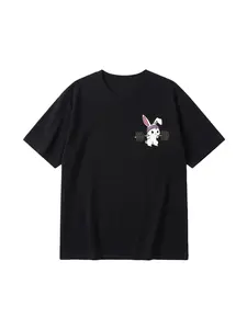 Women's Short-Sleeve Casual Loose Fit Round Neck Printed T-Shirt - 100% Cotton, Cute Rabbit Weightlifting Print, Soft Breathable Top, All-Seasons Wear Menswear Crewneck Graphic Tee Womenswear Streetwear Tshirt