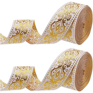 15 Yards x 1.3 Inch Jacquard Ribbon Metallic  Ethnic Embroidered Woven Satin Roll Double Side Boho Fabric Floral Sewing Webbing Wrapping Strap Trim for DIY Crafts  Curtain Decor