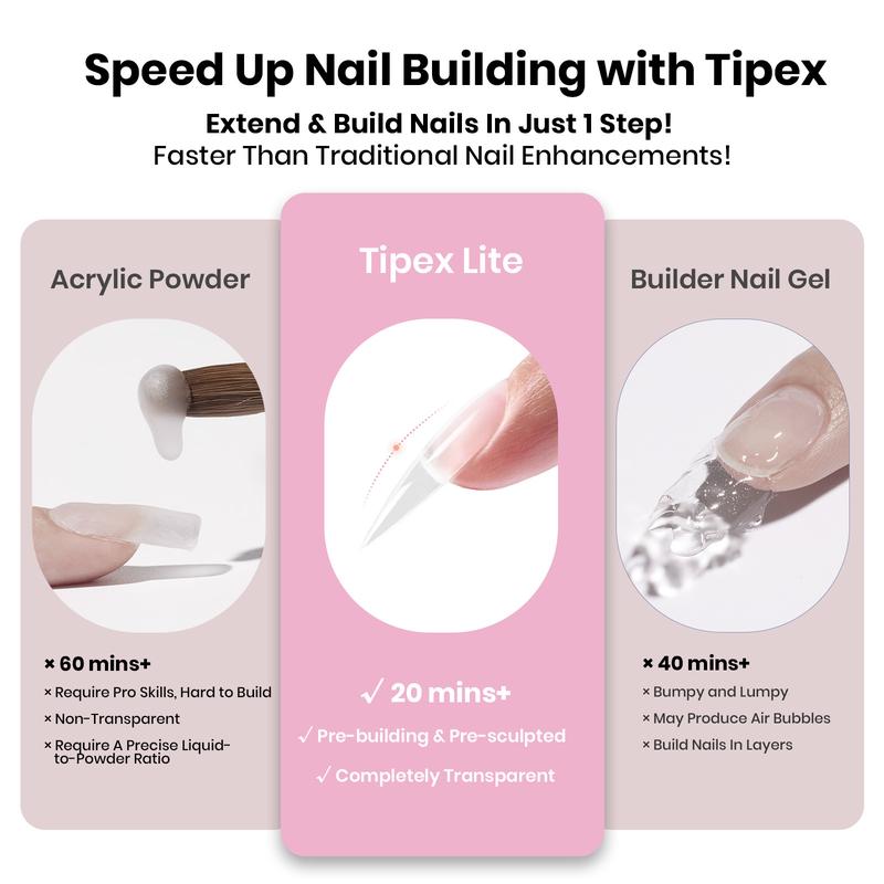 Beetles Tipex Lite Nail Tips Kit –  Square Stiletto Almond Coffin, 256 PCS in 16 Sizes | Pre-Etched, Thick Full Cover Acrylic Tips with Nail Glue, Base & Top Coat, Nail Prep Kit, Mini UV Lamp Manicure Art DIY Gift for Women