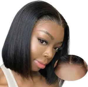 Glueless Bob Wig Human Hair 180 Density Pre Plucked 4x4 Closure Lace Front Wigs for Black Women Quick Stylish Comfortable Wear and Go with Natural Lace Hairline