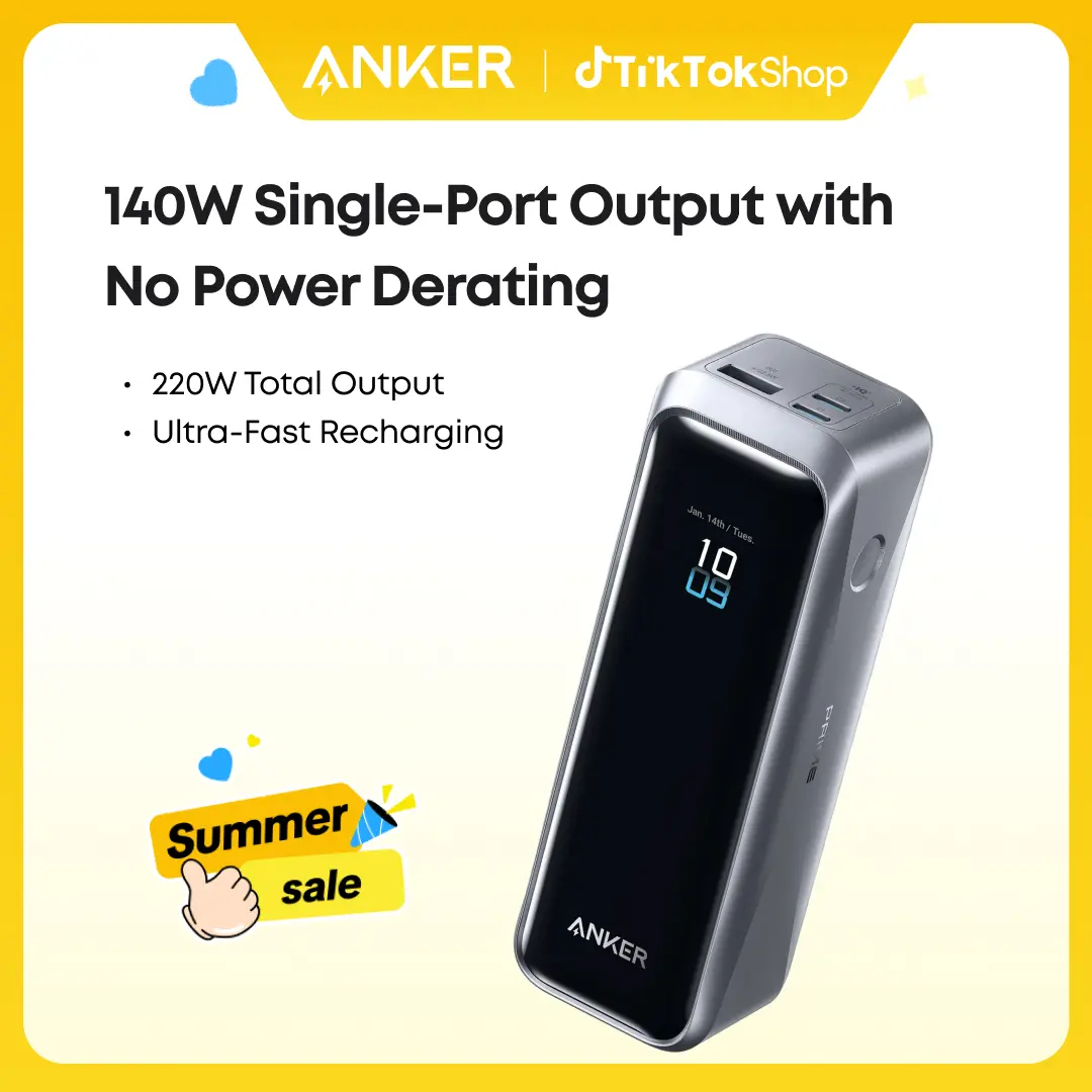 Anker Prime Power Bank, 20,100mAh 3-Port Portable Charger with 220W Max Output, Two-Way Charging, TSA-Approved, App Control, for MacBook, iPhone 17/16 Series, and More (Base Not Included)