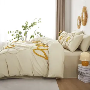 Bud pattern Duvet Cover Set, Boho Tufted Comforter Sets with Zipper Closure, Including1 Duvet Cover & 1/2 Pillowcase without Filler, Soft Comfortable Bedding Set for Home Bedroom, Breathable Duvet Set