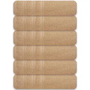 Large Bath Towels Set of 6 – 24" x 50" – 100% Cotton Terry –, Soft & Quick Dry – Beige Multipurpose Towels for, Gym, Spa, Pool & Daily Use