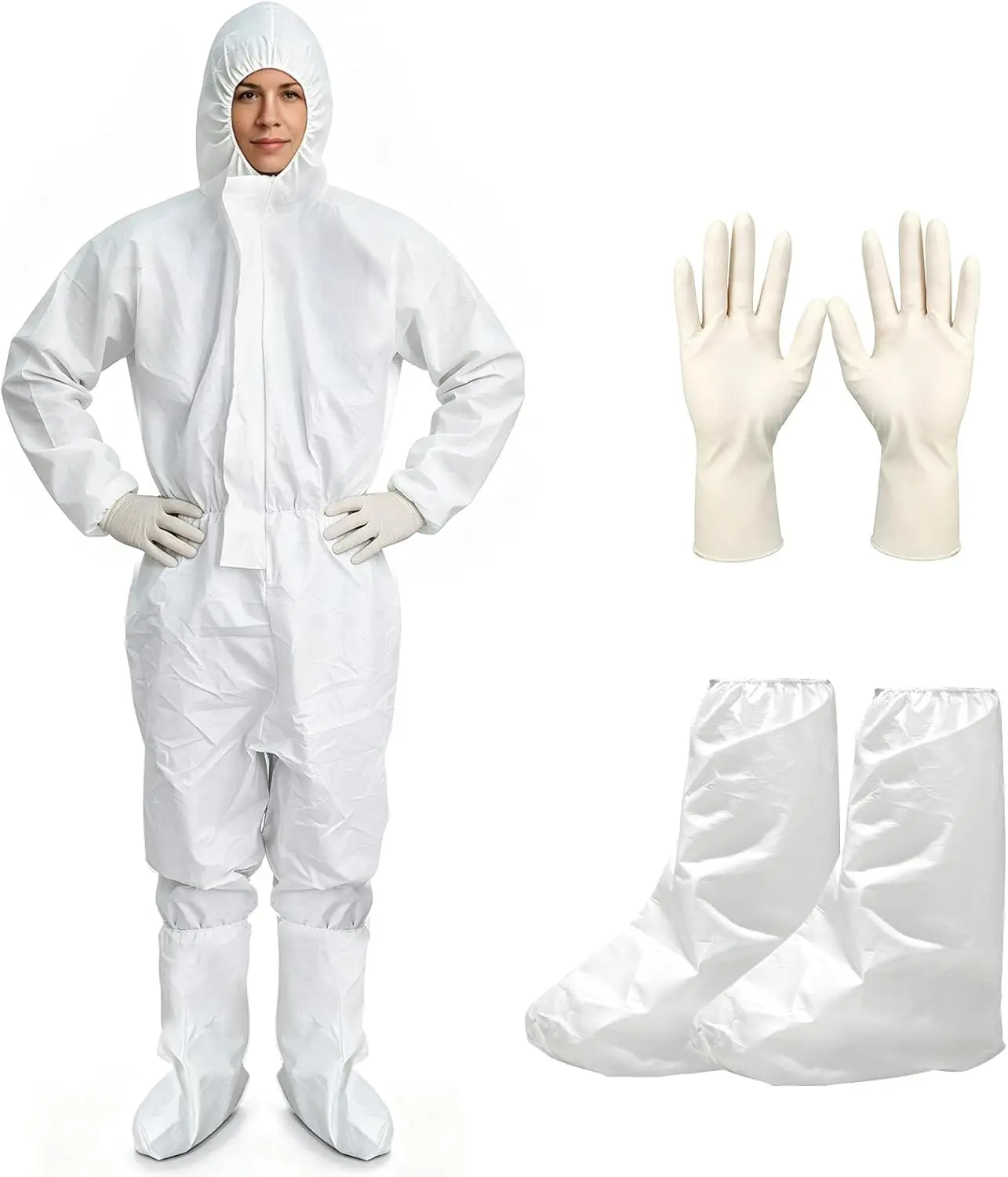 Disposable Hazmat Suit,with Hood & Boot Covers | Elastic Cuffs,Heavy Full Body Coveralls for Men Work,Splash Resistant,S-3XL 6 Sizes,for Home Renovation,Dust Clean‑Up
