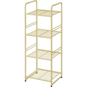 Wire Shelving Storage Rack Outdoor Indoor Waterproof Stackable Heavy Duty Steel Bathroom Shelf Organizer Perfect for Kitchen Pantry Closet Gold