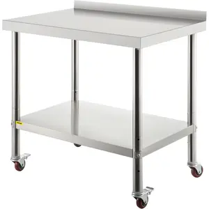 【Father's Day】VEVOR Stainless Steel Prep Table, 440lbs Load Capacity Heavy Duty Metal Worktable with Backsplash Adjustable Undershelf & 4 Casters, Commercial Workstation for Kitchen Restaurant