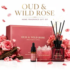 Oud & Wild Rose Reed Diffuser Gift Set – Luxury Home Fragrance with Crystal Stones & Essential Oil, Long Lasting Aromatherapy Room Freshener
