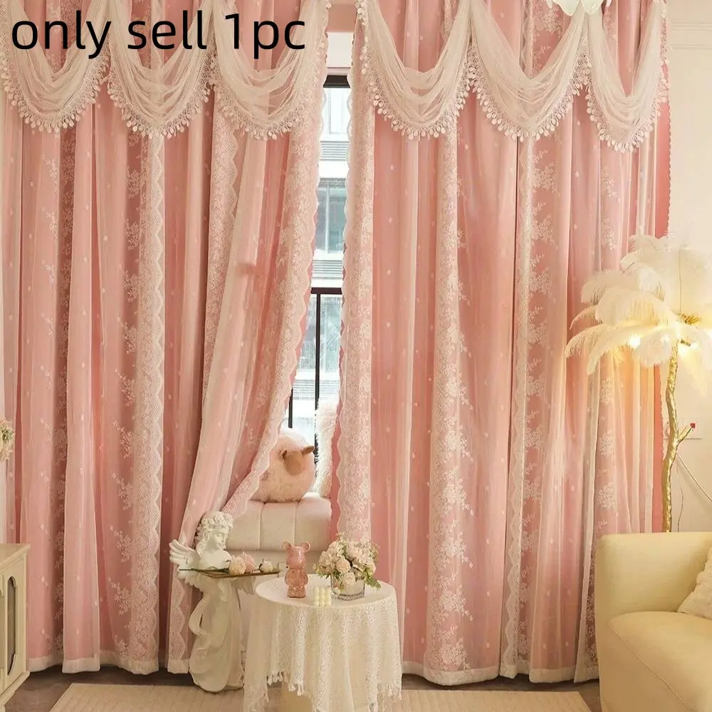 European Embroidered Double Layer Curtain, Wave Lace Trim, 100% Light Blocking, Minimalist Style Drapes for Living Room Bedroom Home Decor, Window Curtain, Home Decoration Curtain, Embroidered Curtains, Home Decorative Curtain