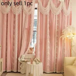 European Embroidered Double Layer Curtain, Wave Lace Trim, 100% Light Blocking, Minimalist Style Drapes for Living Room Bedroom Home Decor, Window Curtain, Home Decoration Curtain