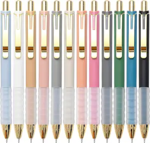 Premium 12-Pack Retractable Ballpoint Pens with Soft Grip & Quick-Dry Black Ink Gold Barrel 1.0mm Point for Notes Documents Journaling