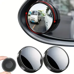 2pc car blind spot rearview mirror 2-inch reusable circular high-definition glass convex 360 °   wide-angle side rearview mirror with suction cup suitable for SUV and truck universal type (black)