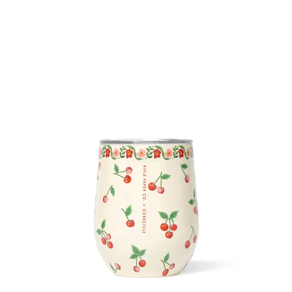 Rifle Paper Co. x Corkcicle Floral Pattern Stemless Cup - BPA-Free, Insulated, Silicone Lid, Slip-Proof Silicone Bottom, 6-Hour Temperature Retention for Cold & Hot Beverages, Insulation, Floral Patterns
