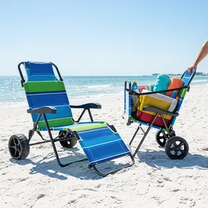 Surfgear 2-in-1 Foldable Beach Lounge Chair with Wheels, Convertible Cart & Recliner, Wide Sand Wheels, 4-Position Adjustable Backrest, Portable Outdoor Camping Chair (190lbs Chair / 80lbs Cart)