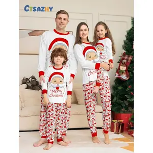 Christmas Family Pajama Set with Deer Print, Holiday Comfort Soft Round Neck Long Sleeve Pants, Casual Home Wear for Men Women KidsGift