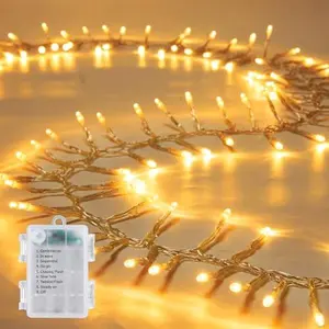 Battery Operated Christmas String Lights Outdoor, 4 FT 60 LED Battery Powered Cluster Lights with Timer, Waterproof Twinkle Fairy Firecracker Lights for Outside Indoor Party Xmas Tree