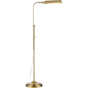 360 Lighting Culver Traditional Farmhouse Pharmacy Floor Lamp Standing LED Adjustable Height Plated 57" Tall Aged Brass Metal Shade Pole Light for Living Room Reading House Bedroom Home Decor