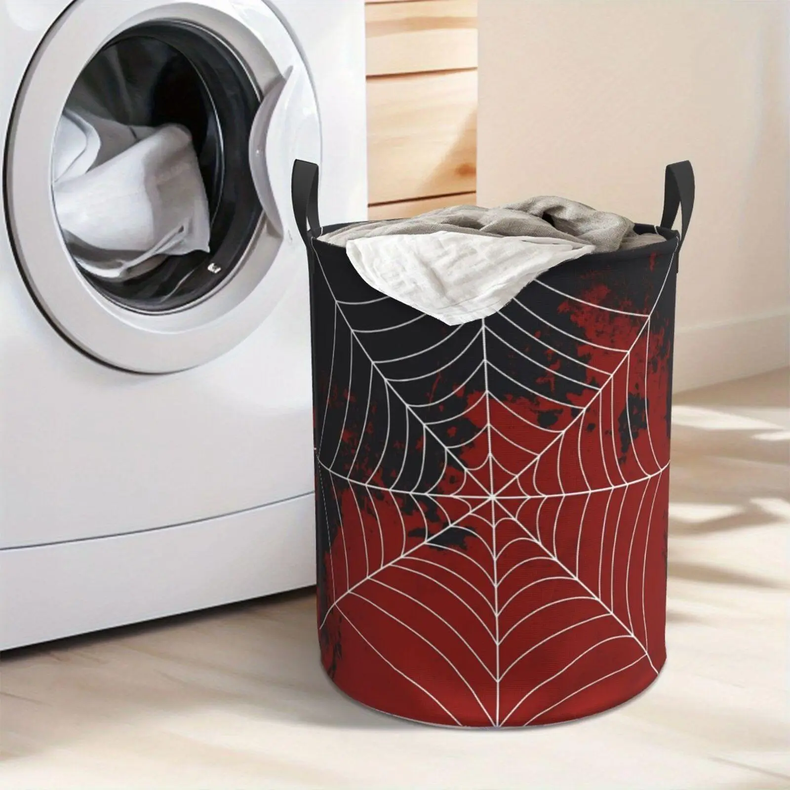 Web Spider Pattern Laundry Hamper  Portable Storage Hamper with Sturdy Handle， Oxford Cloth， Easy to Store and Collapsible Design， Laundry Baskets