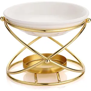 European Metal Oil Burner Wax Warmer, Delicate Romantic Ceramic Tealight Candle Holder Oil Burner, Fragrance Warmer Aromatherapy Wax Candle Tart Burner Warmer Diffuser for Home Bedroom Décor
