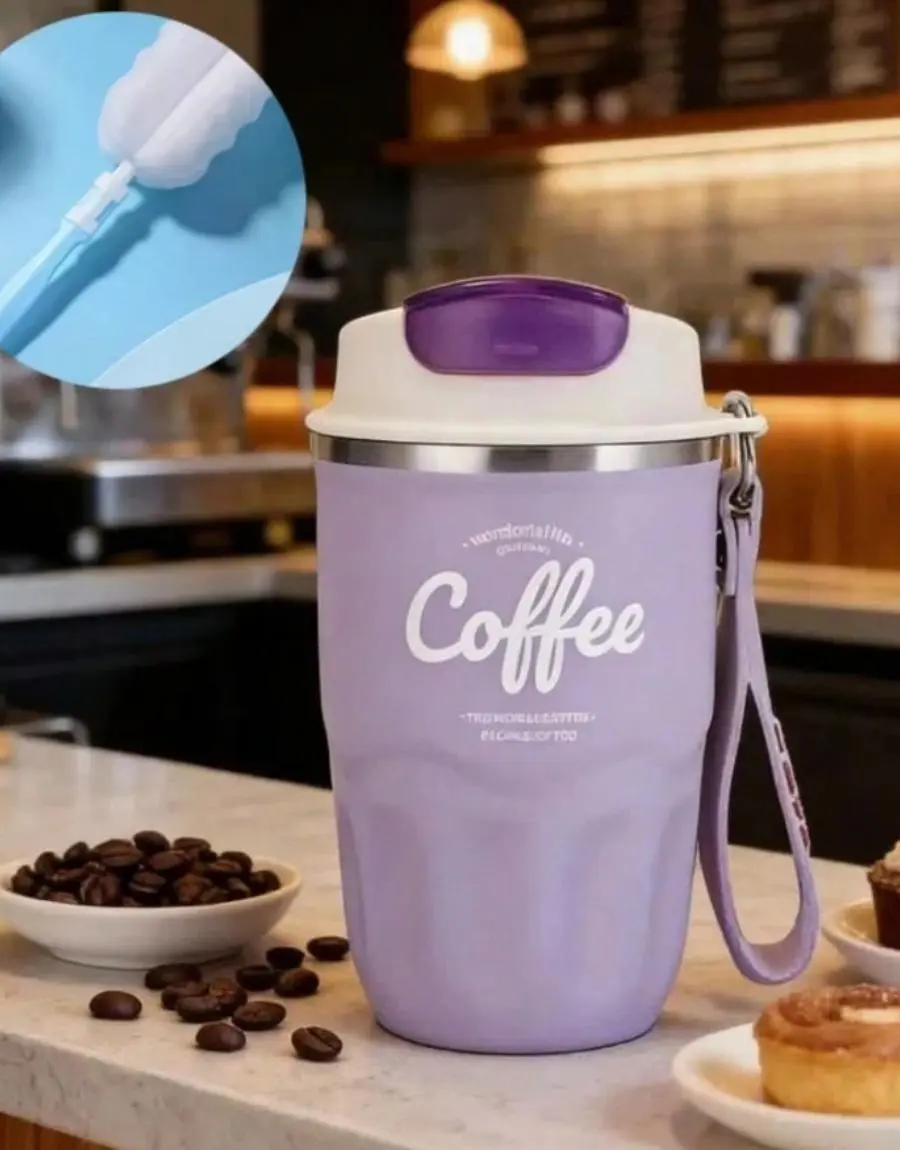 2PCS 316 Stainless Steel Vacuum Insulated Water Bottle with Cup Brush Straw Lid Handle Travel Flask Gift
