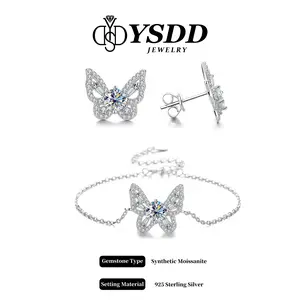 【#495 】Fluttering Butterfly 1CT Total Earring and 1CT Bracelet Synthetic Moissanite Jewelry in 925 Sterling Silver Gift for Her