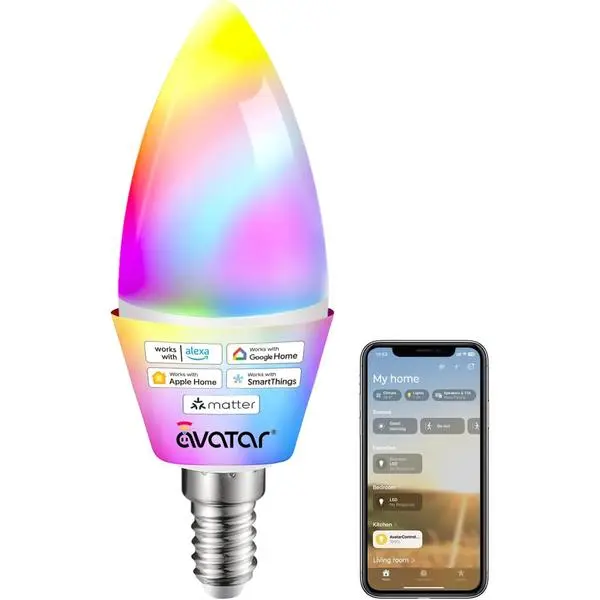 Avatar Controls Matter E12 Smart Bulb, RGBCW WiFi, Candelabra Base | No Extra App Needed, Compatible with Apple Home/Siri, Alexa & Google. Timer & Group Control for Bedroom/Living Room Lamps