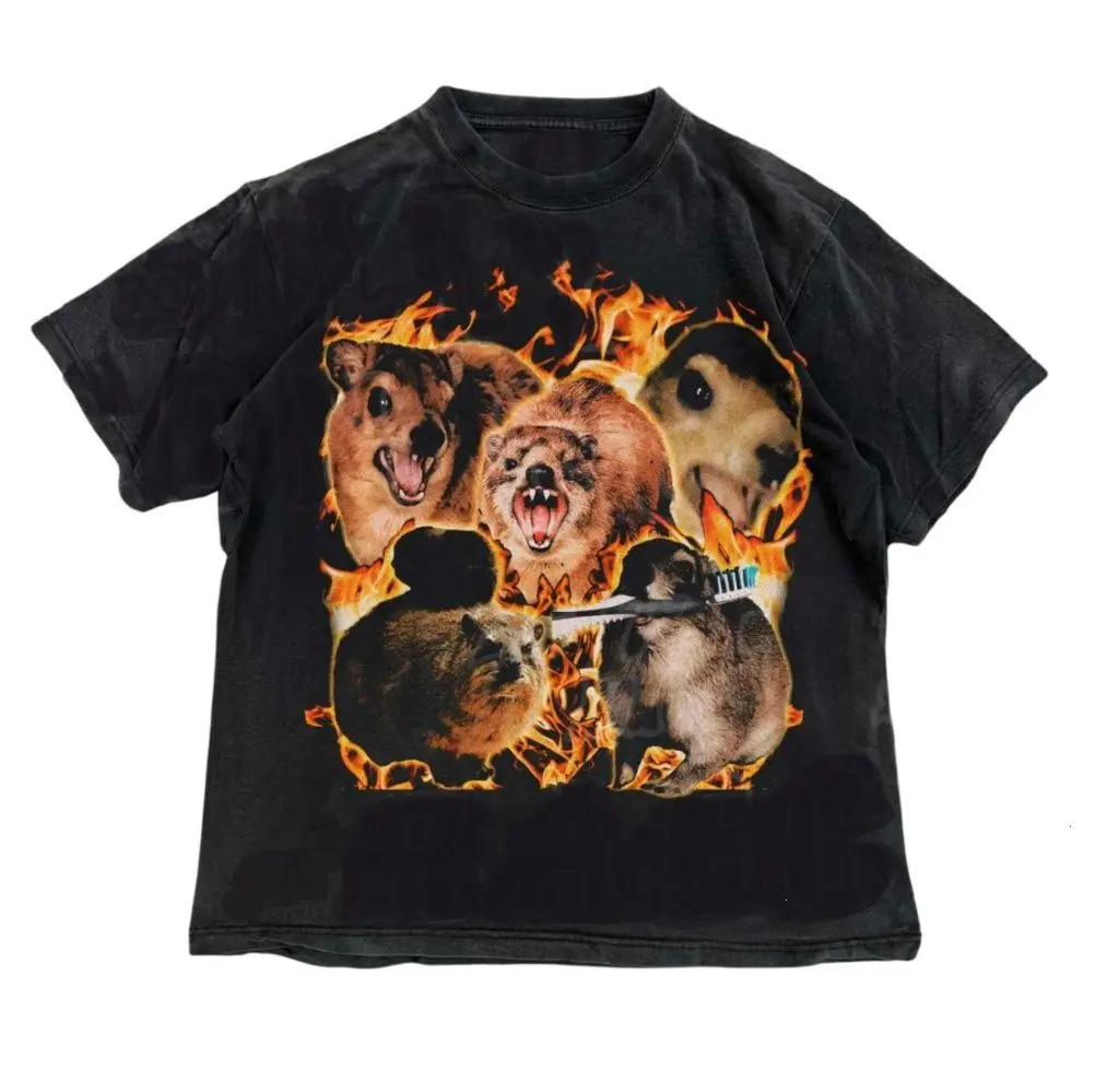 Funny Unhinged Rock Hyrax Graphic Tee | Chaotic Animal Meme Unisex T-Shirt | Retro Y2K Streetwear | Trending Graphic Tee