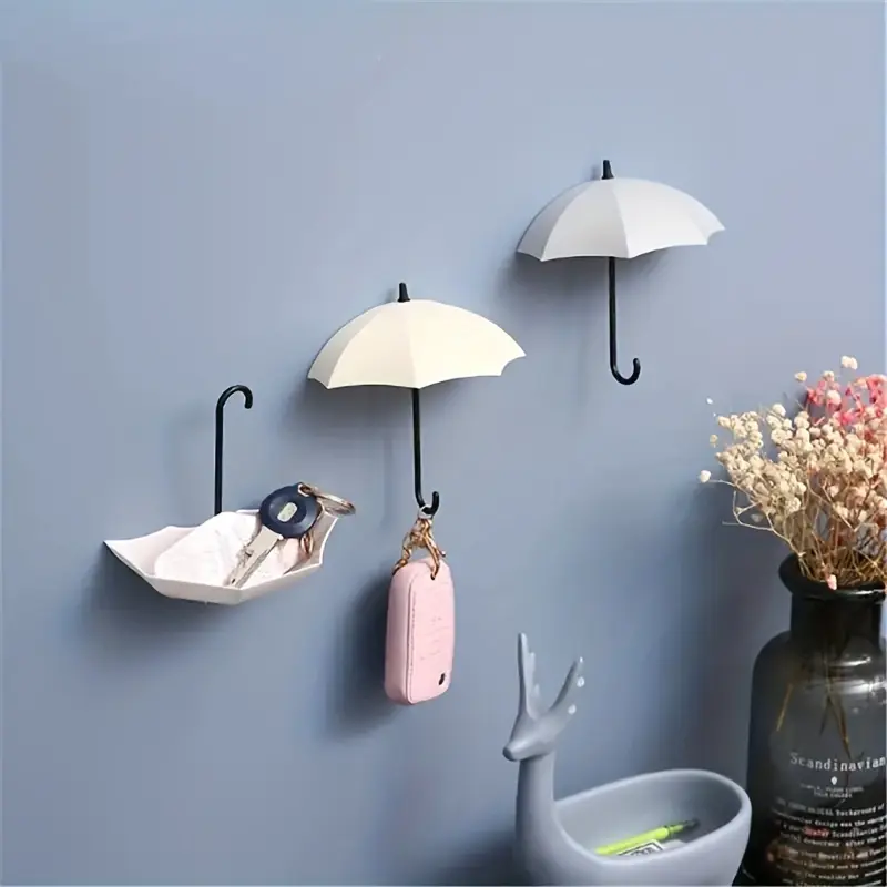 3pcs Punch-Free Umbrella Hook, Plastic Umbrella Strong Adhesive Hook, Key Hook, Home Decoration, Wall Hanging Shelf, Decorative Gadget, Bathroom Accessories