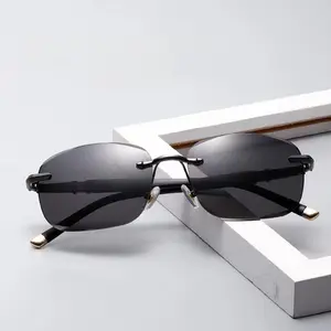 2026 New Rimless Cut Edge Sunglasses for Men UV400 Protection Driving Cycling Shades