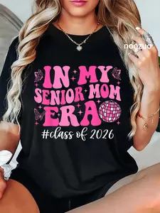 100% Cotton Groovy In My Senior Mom Era Class of 2026 Senior Mom 2026 T-Shirt