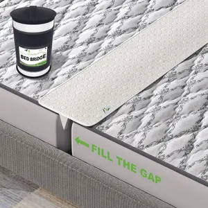 12 x77 inch Bed Bridge  to  - Split  Gap Filler for Adjustable Bed -  Fabric - White, Thin and Strapless