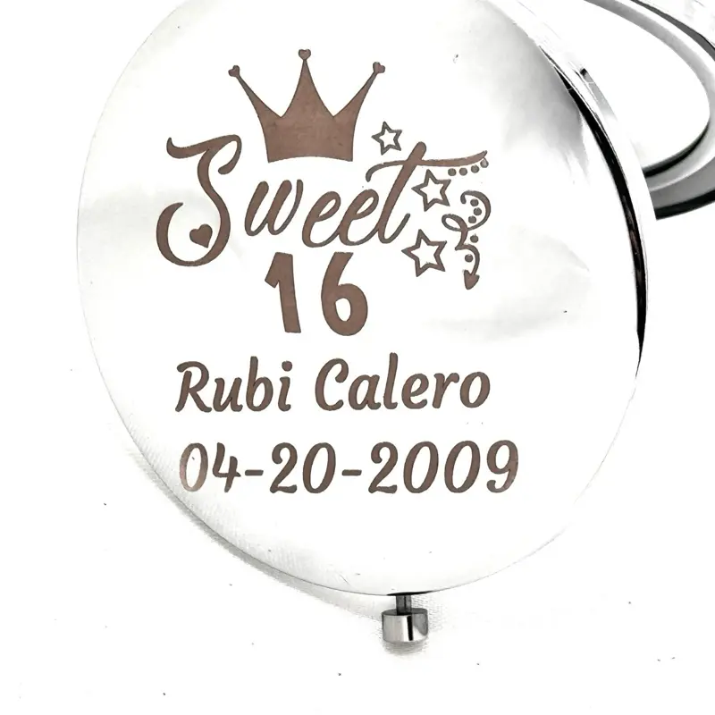12 Pieces Double-Sided 3 Inches Personalized Makeup Mirrors, Quinceañera/Sweet 16 Favors, Gift Ready, Recuerdos Para Quinceañera, Free Bags Included