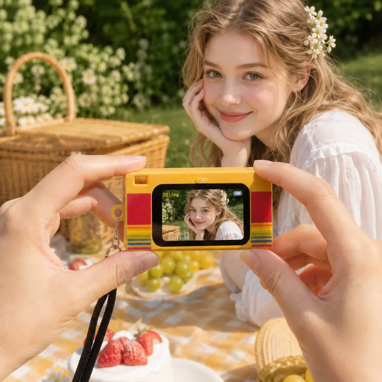 Mini Keychain Digital Camera, Yellow Y2K Retro PocketCamera with 1.47 Inch Screen, 1440P Video, 2MP Photos,16GB Card, Flash, Type C, Pocket-Sized Vintage Digicam Bag Charm, Tiny Vintage Camera for KidsTeens Travel Vlogging