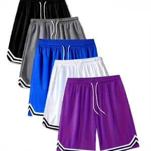 5 pairs of men's fashion sports shorts, polyester stretch fabric, solid color, loose body with straps, suitable for sports, fitness, running, training, basketball, baseball, volleyball, football, casual, vacation - choose from a variety of colors.