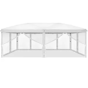 10x20 ft Instant Pop Up Canopy Tent White, 6 Mesh Panels 2 Doors 4 Net Sides, Powder Coated Iron Frame 28/22mm Leg & 10×20mm Crossbar, 210D Oxford Folding Outdoor Shelter with Carry Bag No Sandbags