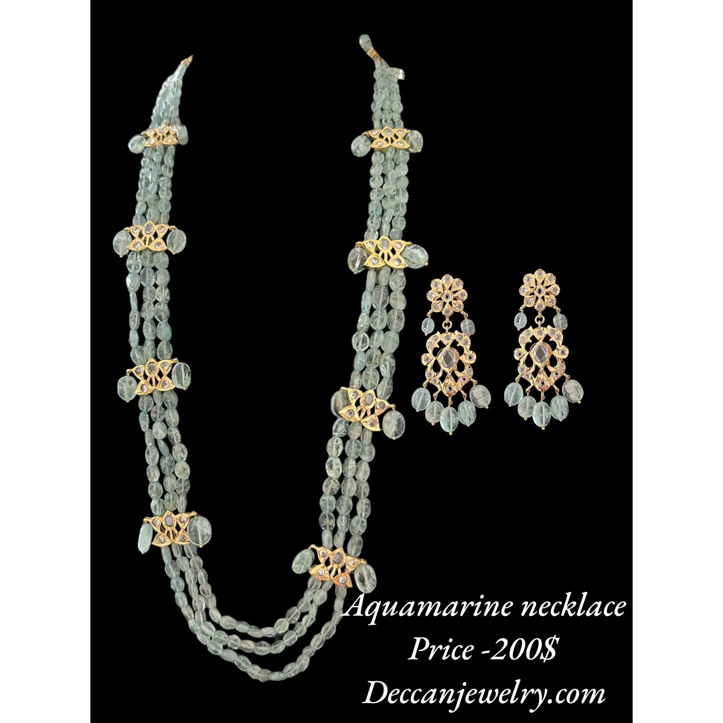 DLN63 aquamarine beads Rani haar with earrings ( READY TO SHIP )