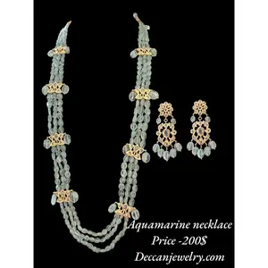 DLN63 aquamarine beads Rani haar with earrings ( READY TO SHIP )