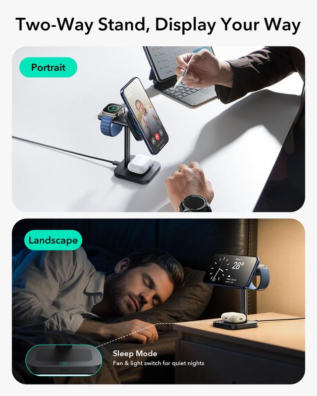 ESR for 3-in-1 Charging Station, Qi2.2 Certified 25W MagSafe Charger Stand with CryoBoost, Phone-Cooling Fast Charging Station, for iPhone 17/16/15/14/13/12, AirPods, Apple Watch