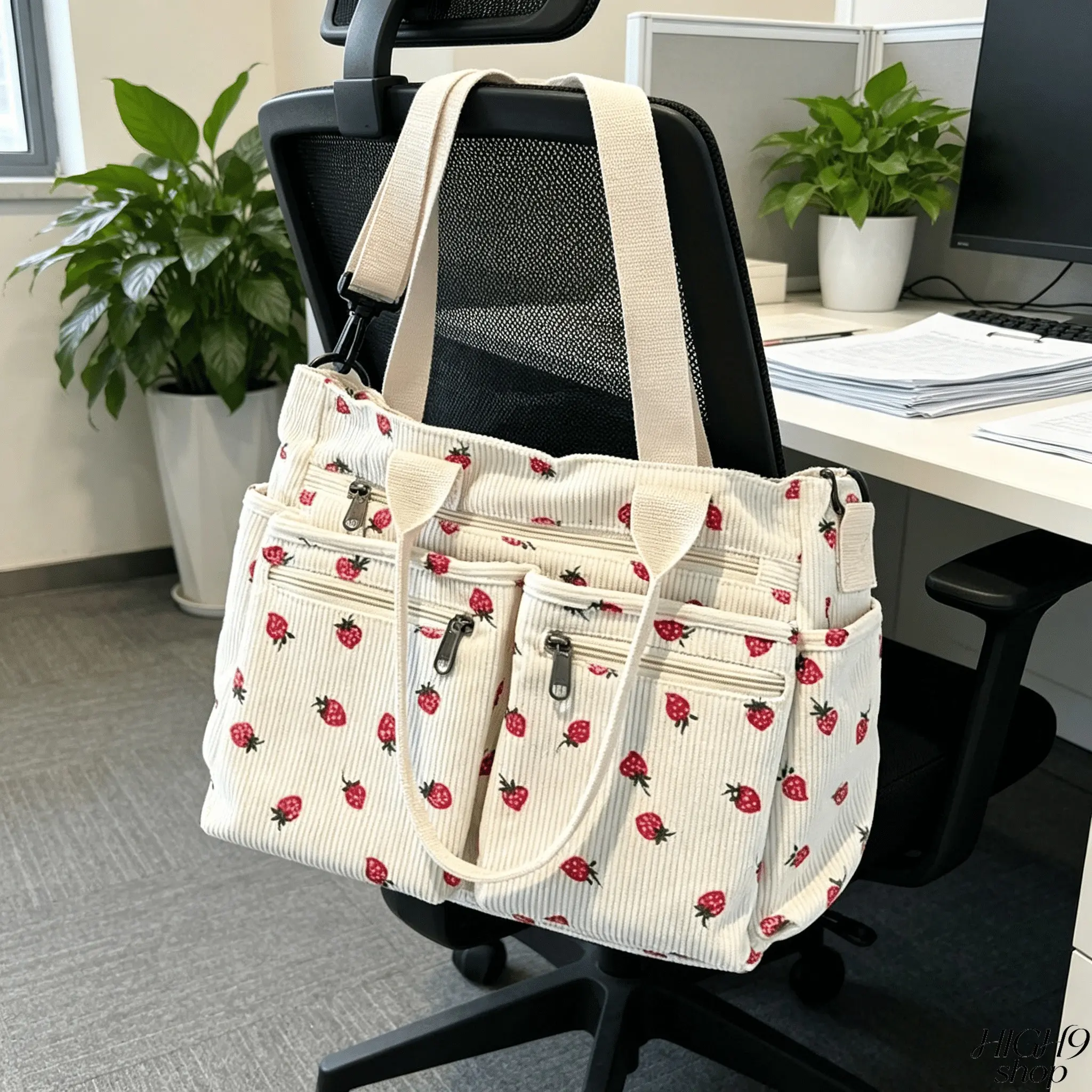 Women's Cute Strawberry Print Canvas Tote Bag, Large Capacity Aesthetic Casual Shoulder Purse, Trendy Daily Handbag for Shopping, Travel & Office Commuting