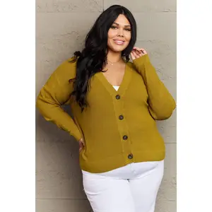 Zenana Kiss Me Tonight Full Size Button Down Cardigan in Chartreuse