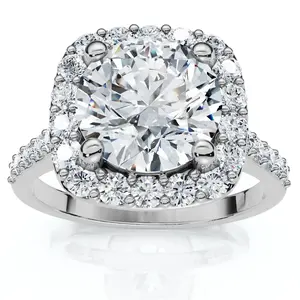 Certified 2Ct Cushion Halo Diamond Engagement Ring Accent White Gold Lab Grown