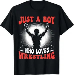 100% CottonJust A Boy Who Loves Wrestling Boys Wrestler T-Shirt