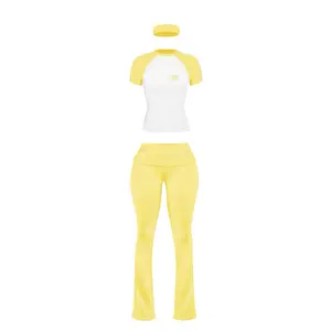 Yoga Lounge Set - Pink & White Top & Pants - Comfortable & Stretchy - Perfect for Home Workouts